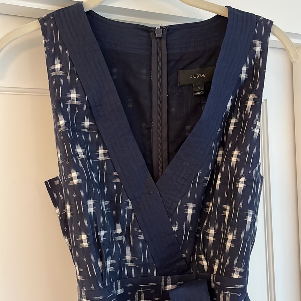 J crew Navy Blue and White Linen Dress, Ladies Size 4
